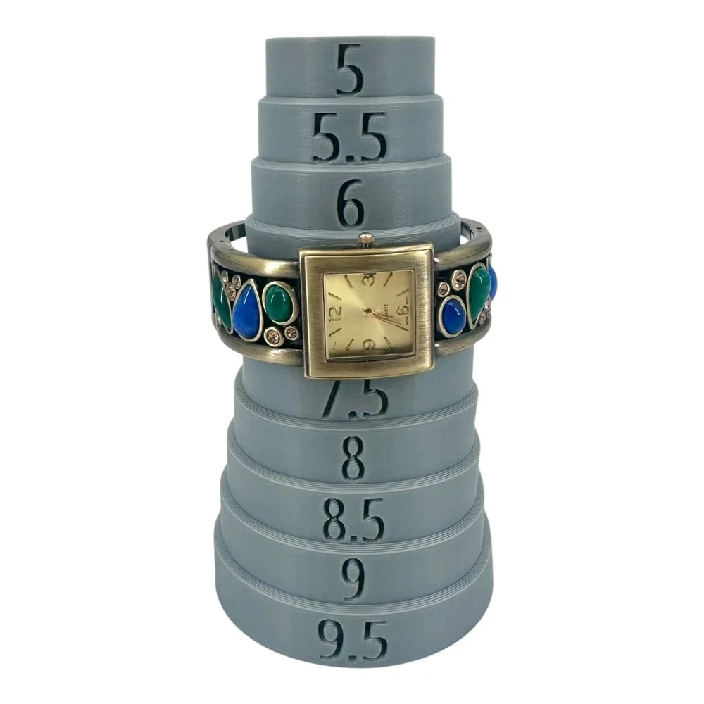 Vintage Womens Cuff Bracelet Watch Cabochon Gold Tone Square Face New Battery